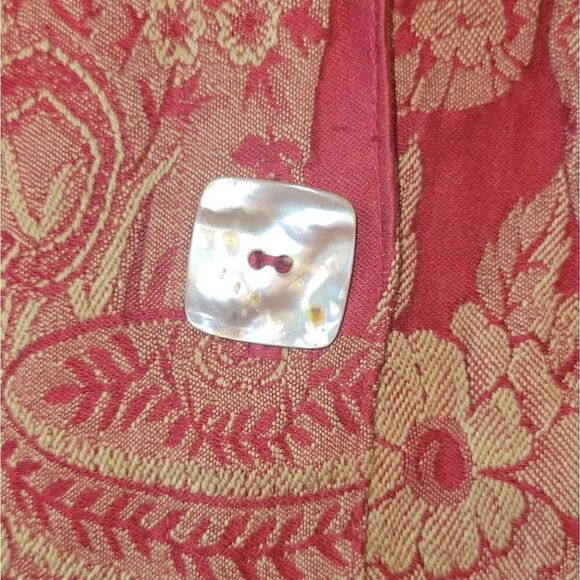 Vintage Harari Red Brocade Textured Jacket Long Sleeve Button Down Top One Size - Picture 8 of 16